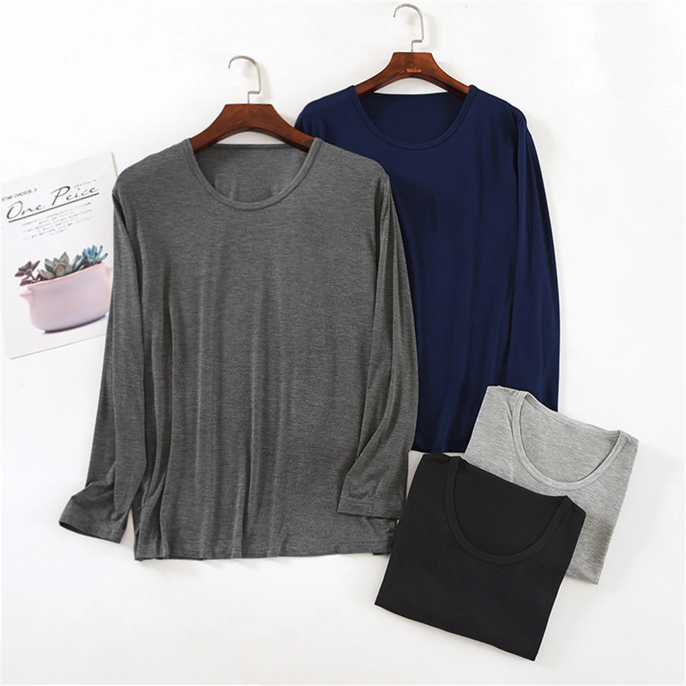 Bottoming 2023 Modal Men's Pamas Spring Autumn Loungewear Tops Nightwear Summer Thin Long-Sleeved Round Neck T-Shirt Pyjamas smile