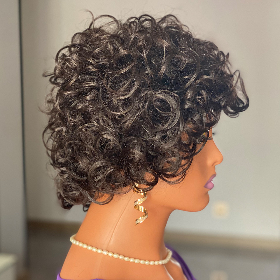 150 density Big Curl human hair wigs with bangs Full set wig virgin human hair Natural Black A Must-have Wig for Party Makeup Bags