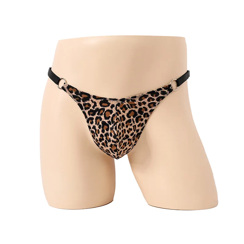G-string Adjustable Men's Waist Sexy Sling Leopard Print Mesh Thongs Strap Underwear Low Waist Bikini Convex Pouch Lingerie smile