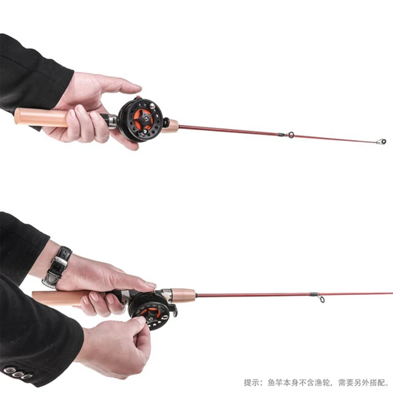 Shrimp Ice Fishing Winter Rod Pole Portable Winter Fishing Rods Anti Slip Wood Color Handle Casting Telescopic Rod Tackles smile