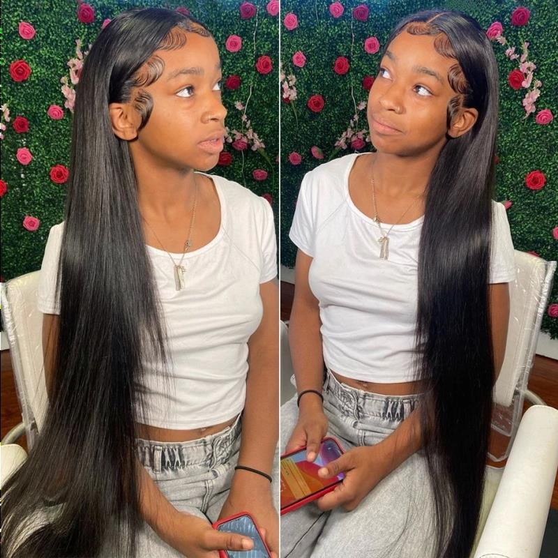 360 Lace Frontal Straight Human Hair Wigs Brazilian 28 30 inch Synthetic Front Closure Wig For Women Pofmk