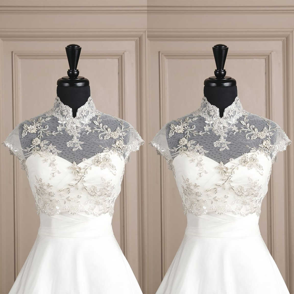 Luxury Wedding Wrap Lace Jacket White Ivory Embroidery Short Sleeve Bridal Jacket Bolero Plus Size Wedding Dress Wraps