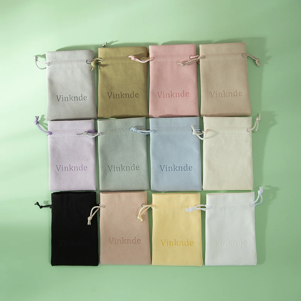 50pcs Jewellry Gift Microfiber Bags Personalized Grey Veet Drawstring Packaging Organizer Pouch for Wedding Party Favor smile