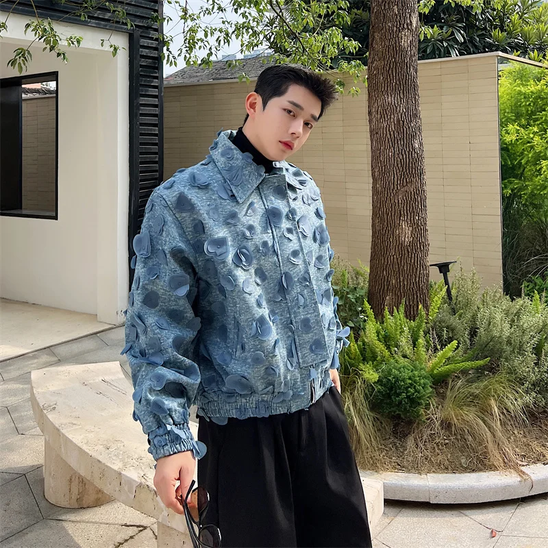 Love NOYMEI Jacquard ddmysmile Korean Denim Jacket Ruffled Handsome Loose Men's Short Coat Two Color Lapel Zipper Winter Autumn New Wa3319 Smile
