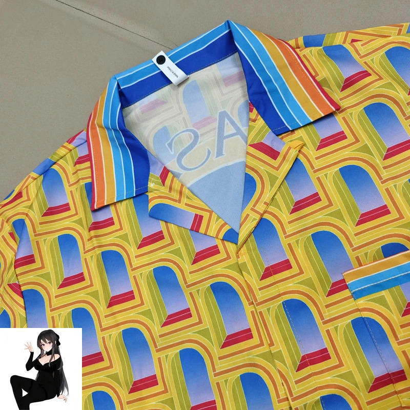 Fantasy Gate Print Shorts Shirt Set Yellow Clothes Men Women Haiwaii Beach Holiday Seaside Surf Short Suit 240518
