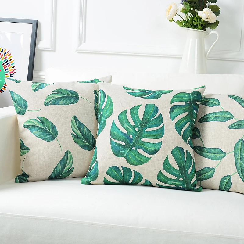 Plants Banana Green Tropical Leaves Pillow Cover Home Decorative Leaf Pillows Pillowcase Office Sofa Cushion smile