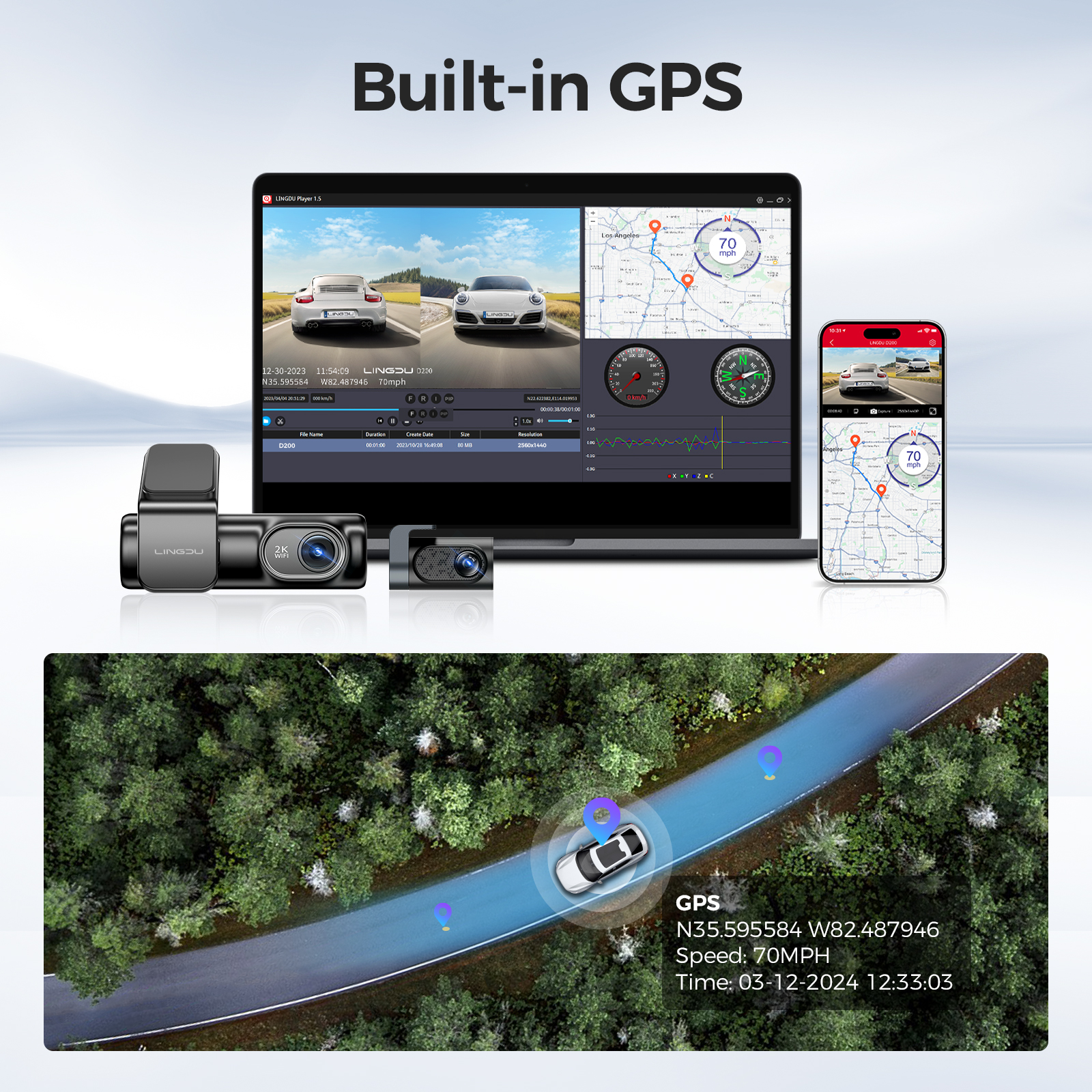 LINGDU D200 Dash Cam 2K 720P Dual Front and Rear Car DVR 2025 WiFi Built in GPS Voice new Control 24H Parking Monitor Night Vision