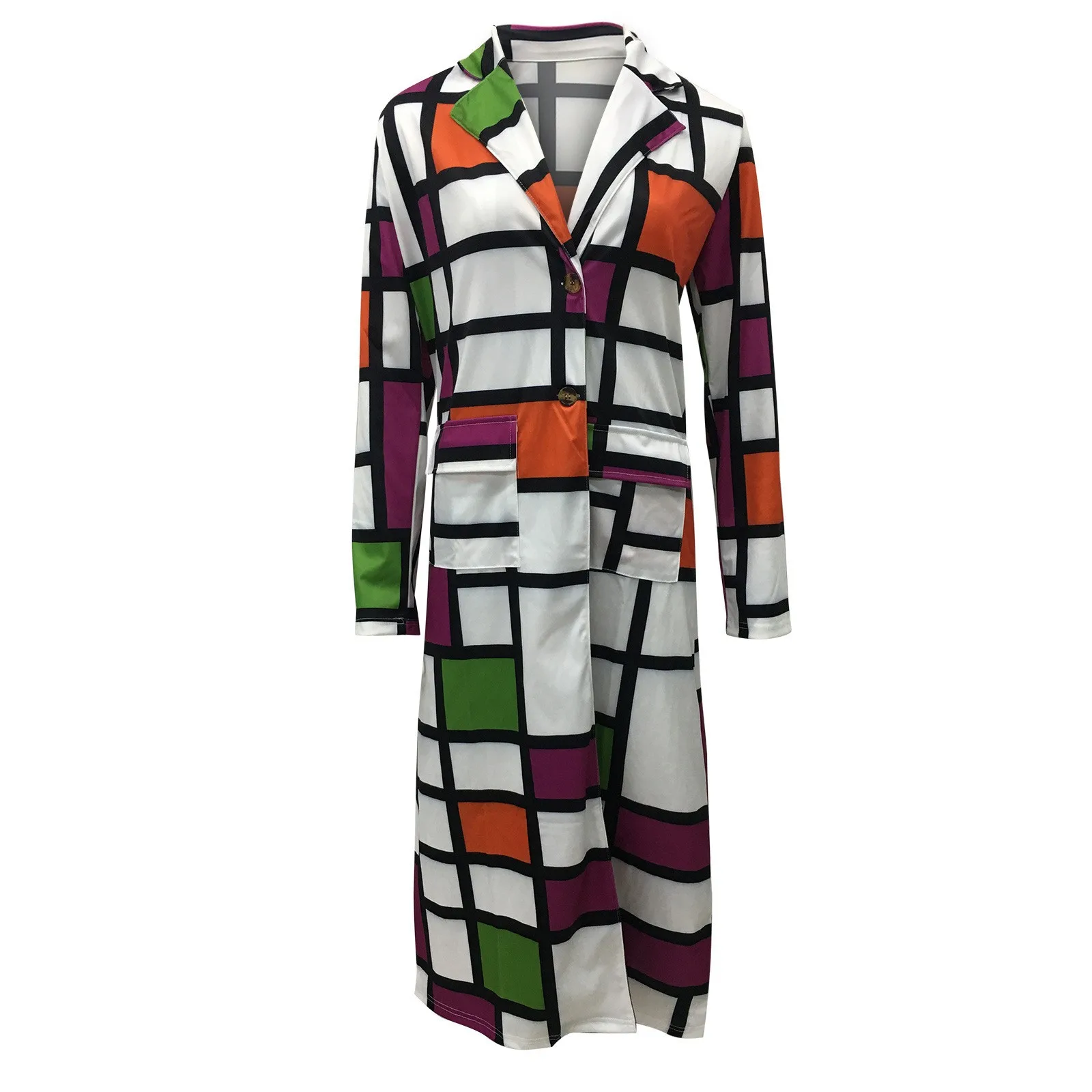 Plus Women Jackets For Size Long Plaid Printed Jackets Windbreaker Double Breasted Overcoat Outerwear With Pocket Chaquetas smile