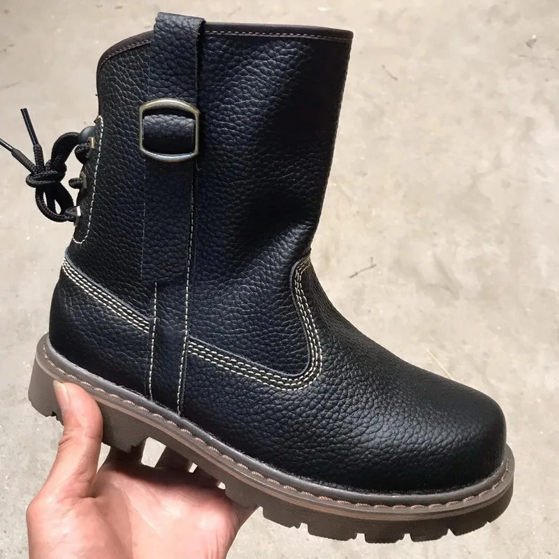 Genuine Leather Winter Boots Women Keep Warm Waterproof Riding Boots Vintage Punky Style Couple Outdoor Knight Boots Shoes