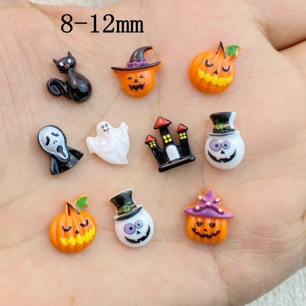 Cute Resin New 50Pcs Mini Halloween Ghosts Animals Series Flat Back Manicure Parts Embellishments For Hair Bows smile