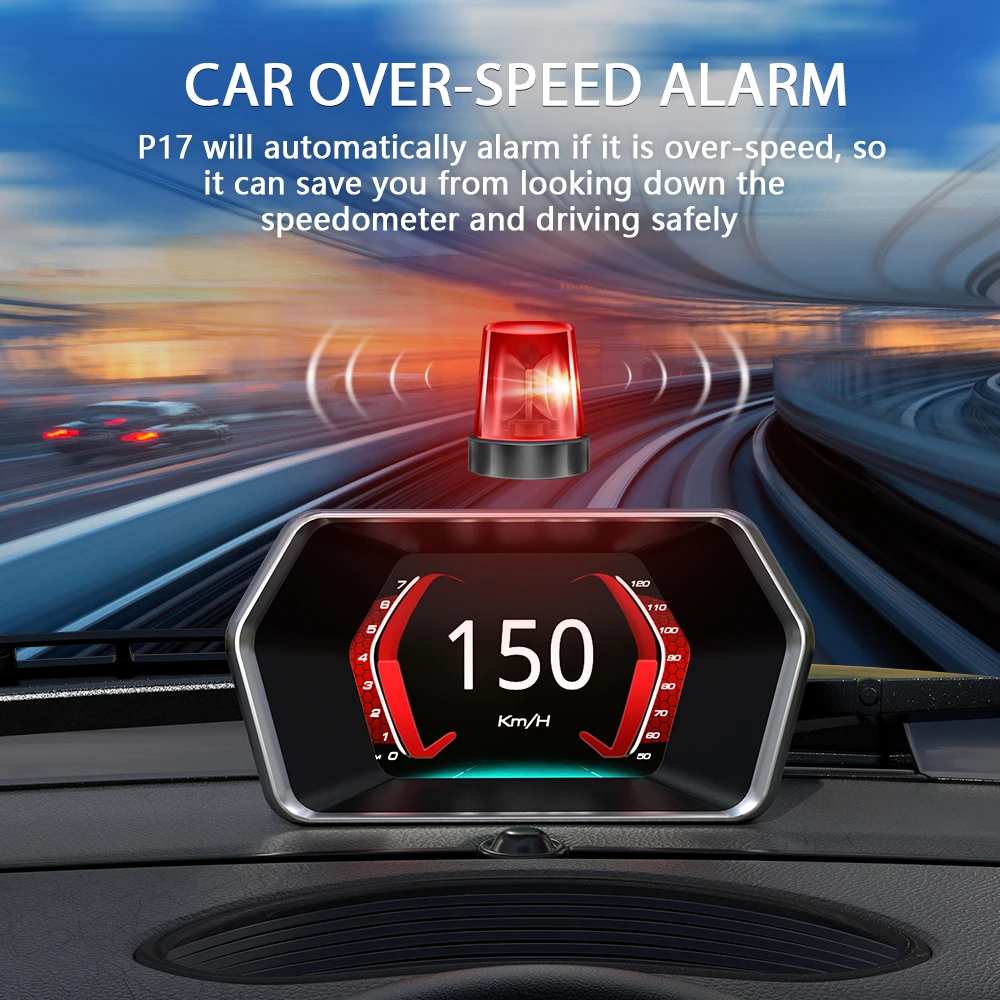 WiiYii P17 OBD2+GPS Smart Digital Head Up Display HUD Car Electronics Speedometer Alarmes Coolant Turbo Boost for All Car