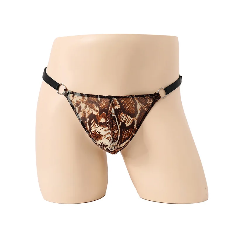 G-string Adjustable Men's Waist Sexy Sling Leopard Print Mesh Thongs Strap Underwear Low Waist Bikini Convex Pouch Lingerie smile