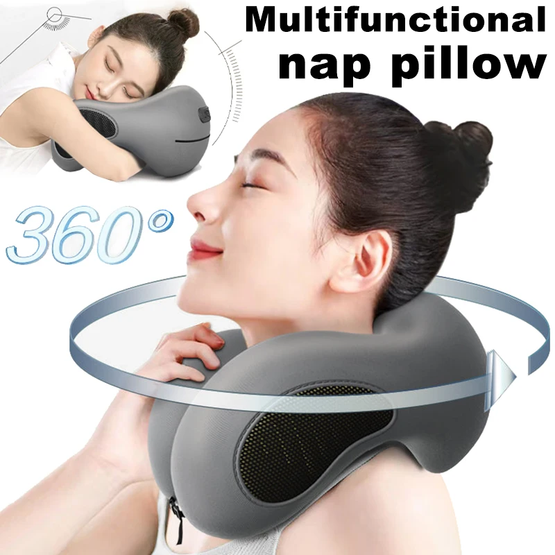 Travel Neck Pillow Upgraded for Aircraft Soft Memory Foam Pillow For Flight Portable Cervical Healthcare Massage Neck Pillow smile