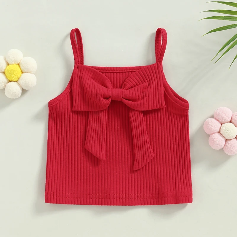 Girl Baby Cute Toddler Ribbed Bowknot Camisole Solid Color ddmysmile Casual Tanks Tops Vest Summer Casual Clothes Smile