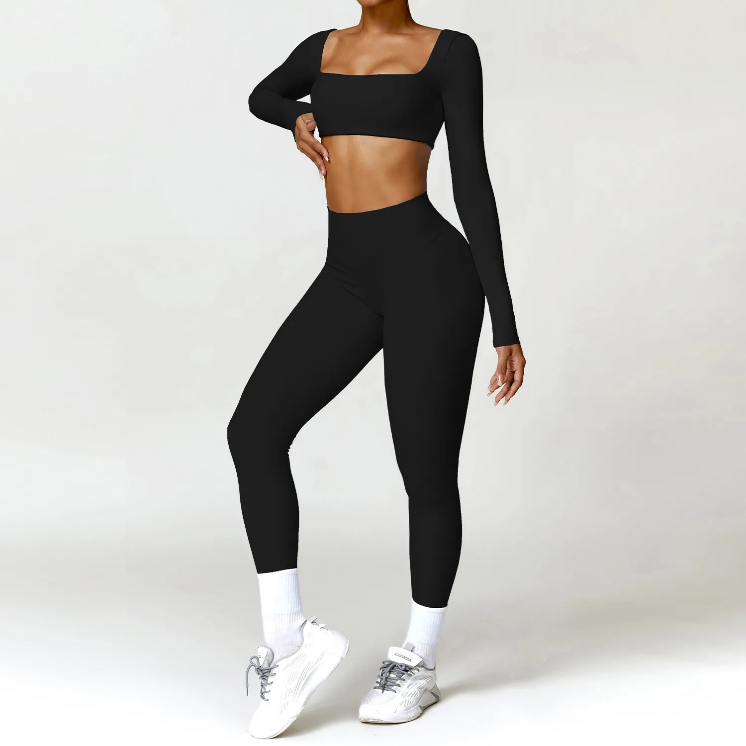 Womens sportswear yoga set 2PCS sportswear fitness bra crop long sleeved sportswear 240520