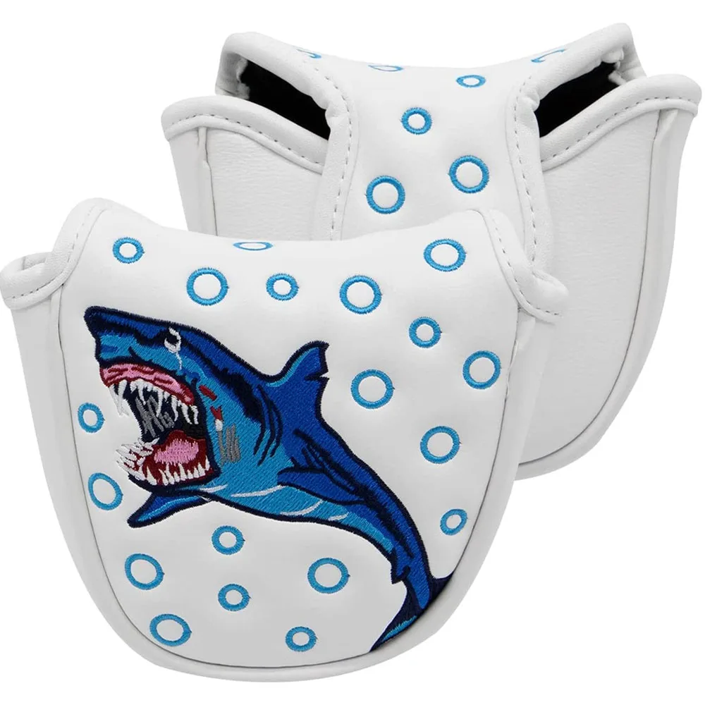 GOLF Shark Magnetic Golf Mallet Putter Head Cover Headcover-PU Leather Golf Club Protective Case for Mallet Putters
