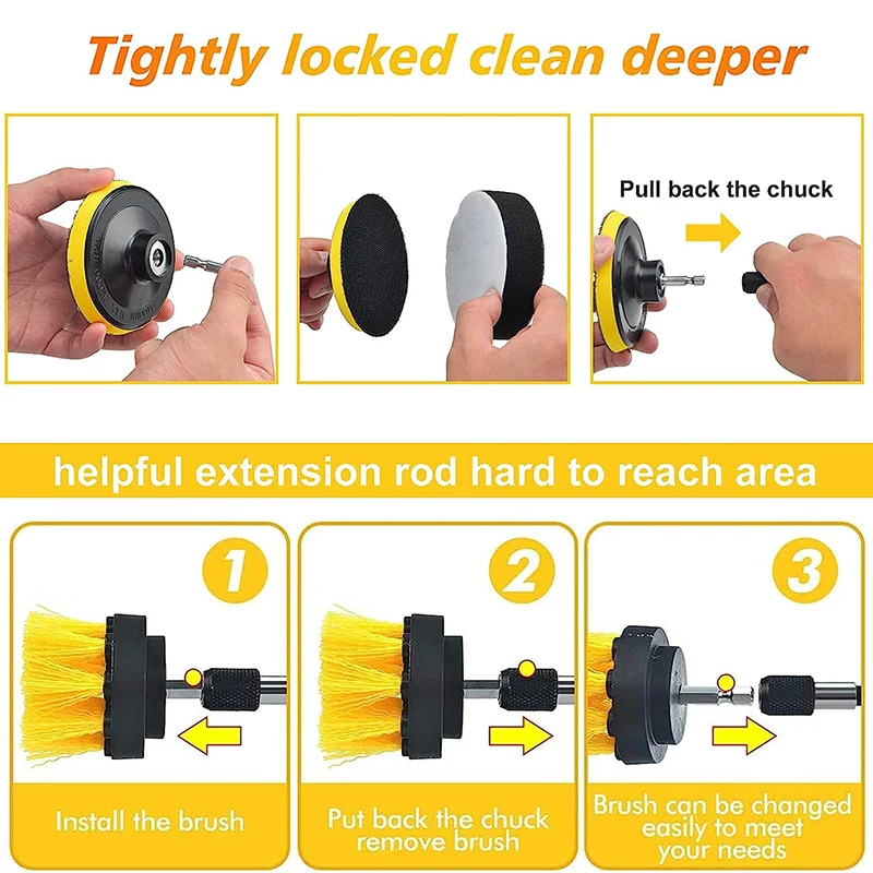 Electric Drill Brush Attachment Set Plastic Round Cleaning Brush Power Scrubber Brush Carpet Car Polisher Kitchen Cleaning Kit