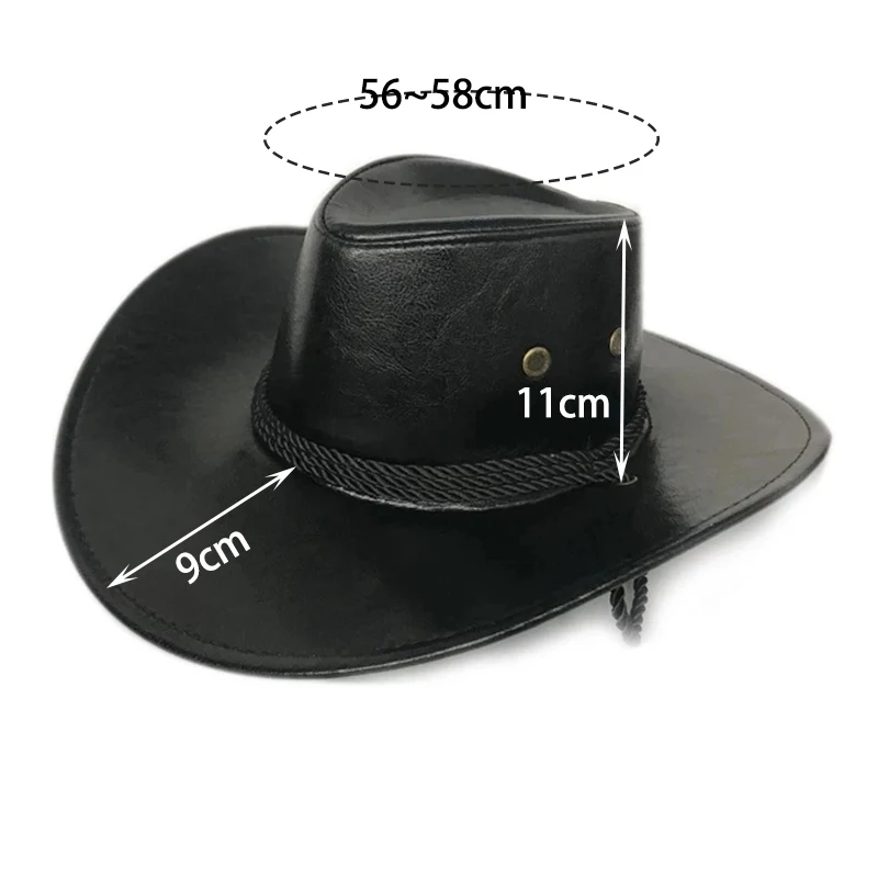 Faux Brim Leather Large Cowboy Hat Men's Vintage Coffee Felt Wide Brim Bucket Hats Man For Men Women Fedora Swanowing smile