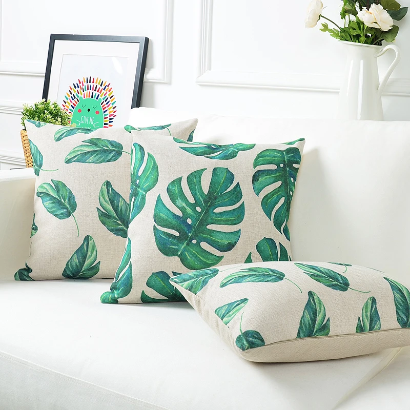 Plants Banana Green Tropical Leaves Pillow Cover Home Decorative Leaf Pillows Pillowcase Office Sofa Cushion smile