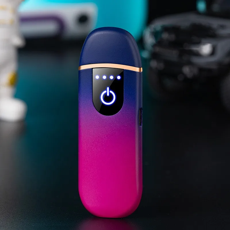 Mini Windproof Metal Thickened Tungsten USB Fast Charging Lighter Cool Color Portable Touch Sensor LED Power Display Men's Gifts