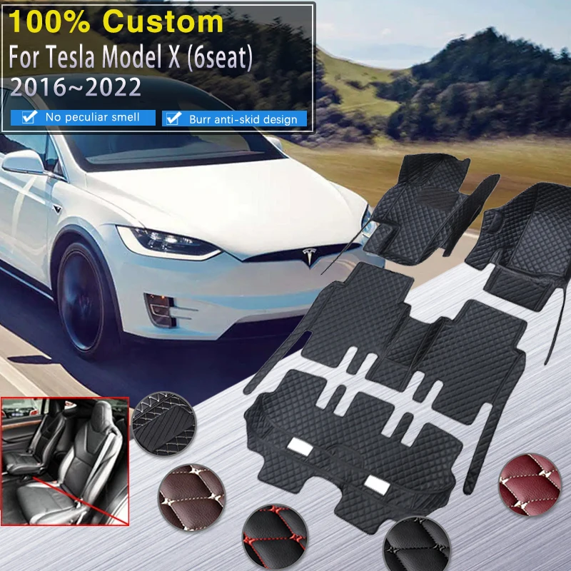 For Car Floor Mats Tesla Model X 2016~2022 6 seat Second Row No Handrails Anti-dirt pad Interior Parts floor Pad Car Accessories smile