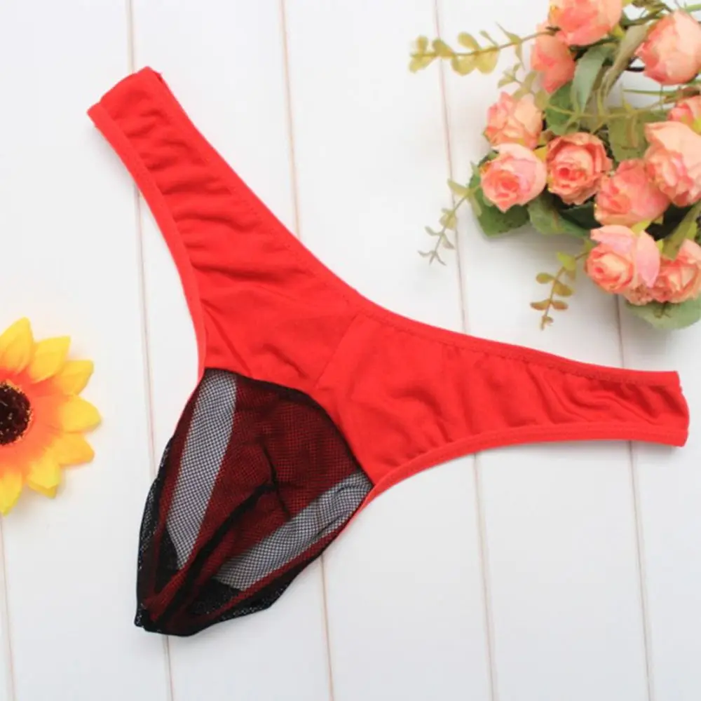 Thongs Mesh Men Sexy Black Red G-strings Sexy Men's Underwear Mesh Transparent Breathable Briefs T Back Thong Tanga Panties smile 's