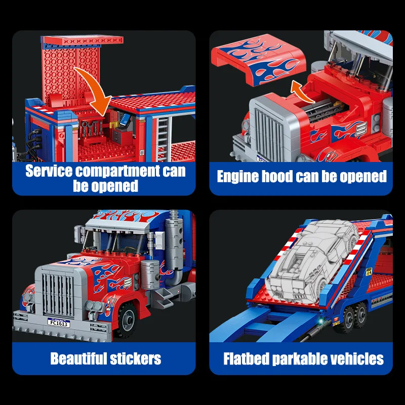 1374PCS Technical City Trailer Transport Truck Sportcar Building Blocks Racing Car Bricks Model Vehicle Toy Kids Adult For Gifts