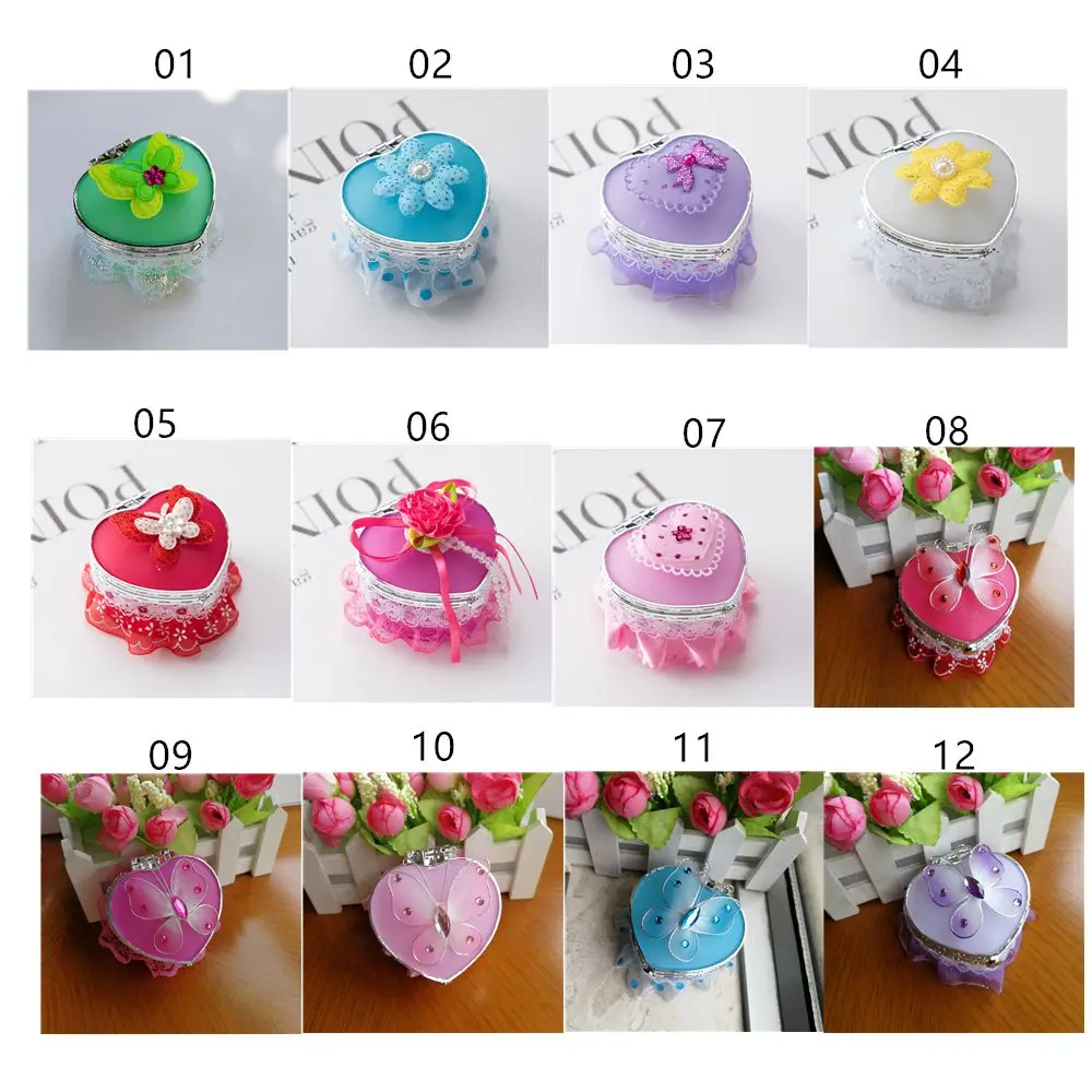 Cute Love Travel Organizer Make Up Mirror Jewelry Storage Box Cosmetic Organizer Heart Shape Jewelries Case smile