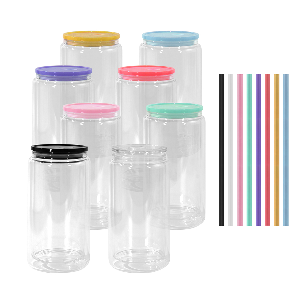 16oz Plastic Snow Globe tumbler double wall arylic tumblers with colorful lids and straw for Vinyl UV DTF sticker Summer Drinkware Mason Jar drinking 