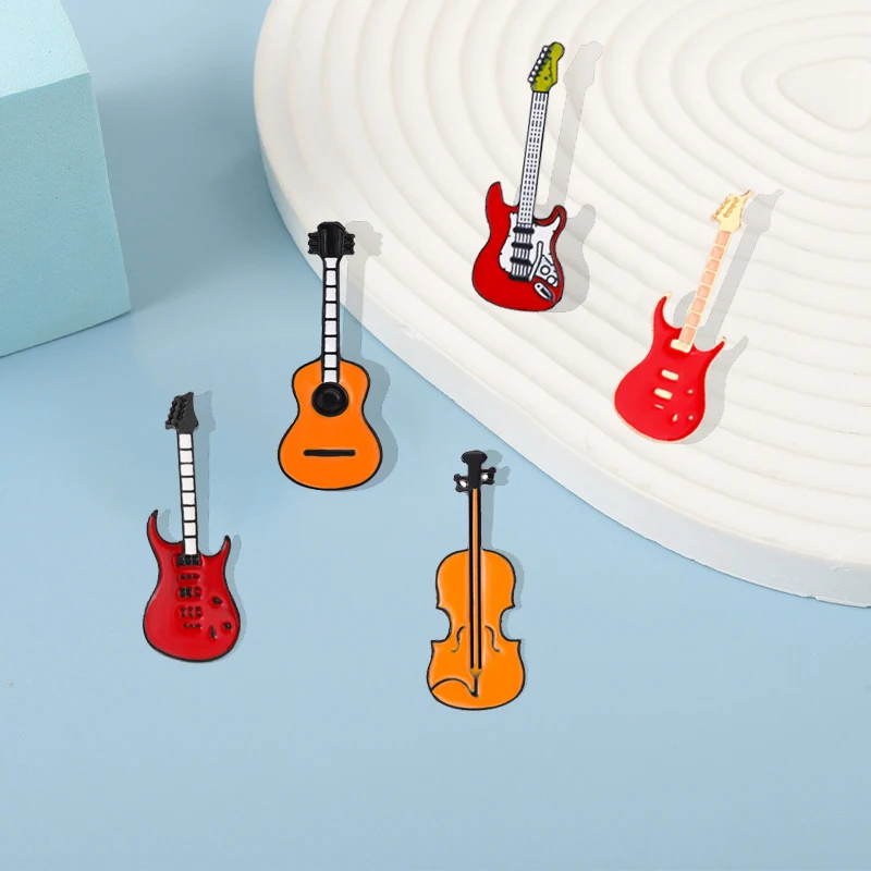 Creative Musical Instrument Enamel Pins Guitar Violin Bass Brooch Metal Rock Orchestra Lapel Badges Jewelry Gifts