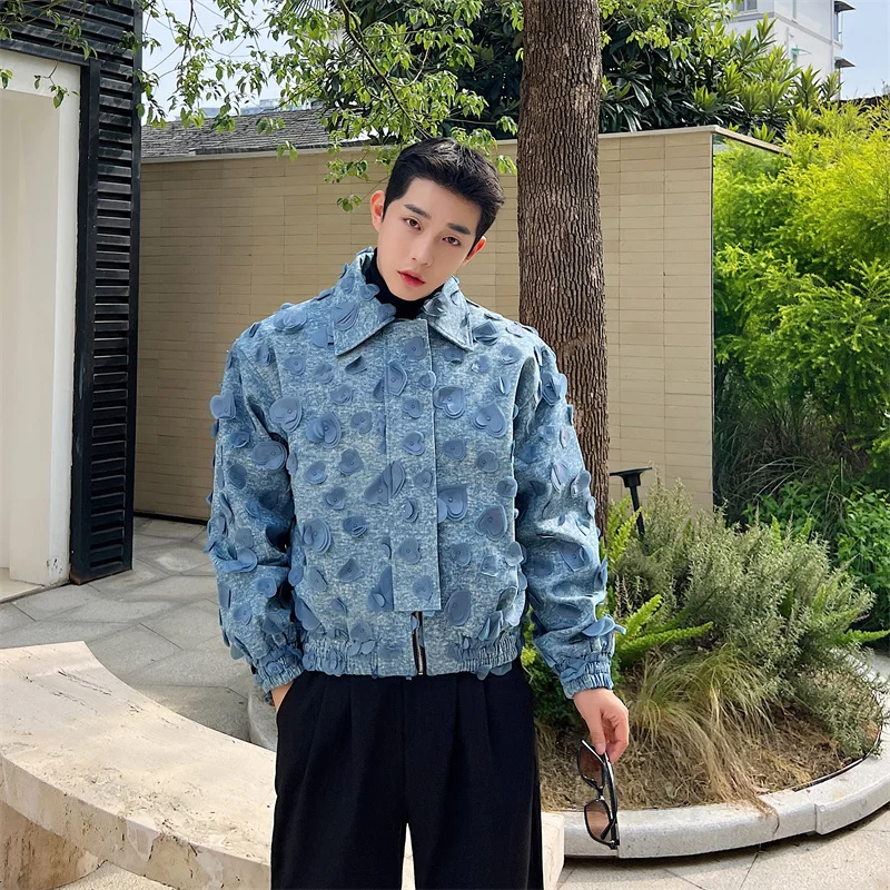 Love NOYMEI Jacquard ddmysmile Korean Denim Jacket Ruffled Handsome Loose Men's Short Coat Two Color Lapel Zipper Winter Autumn New Wa3319 Smile