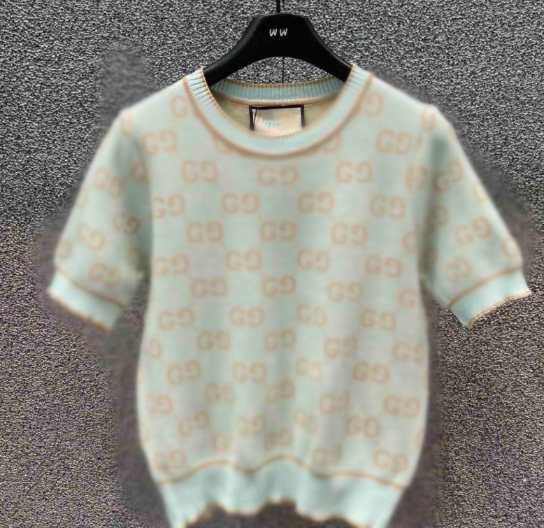 2024 Women's Tops Designer Women's Knitted Knits Tees for G Pullover pink O-Neck Short Sleeve T -Shirts Luxury G Letter Sweater Tops