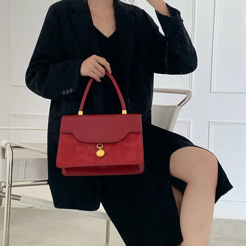 Evening Bags Fashion Red Suede PU Leather Handbag Woman Casual Totes Bag Lady Shoulder Designer Crossbody Purse Brand f423 4