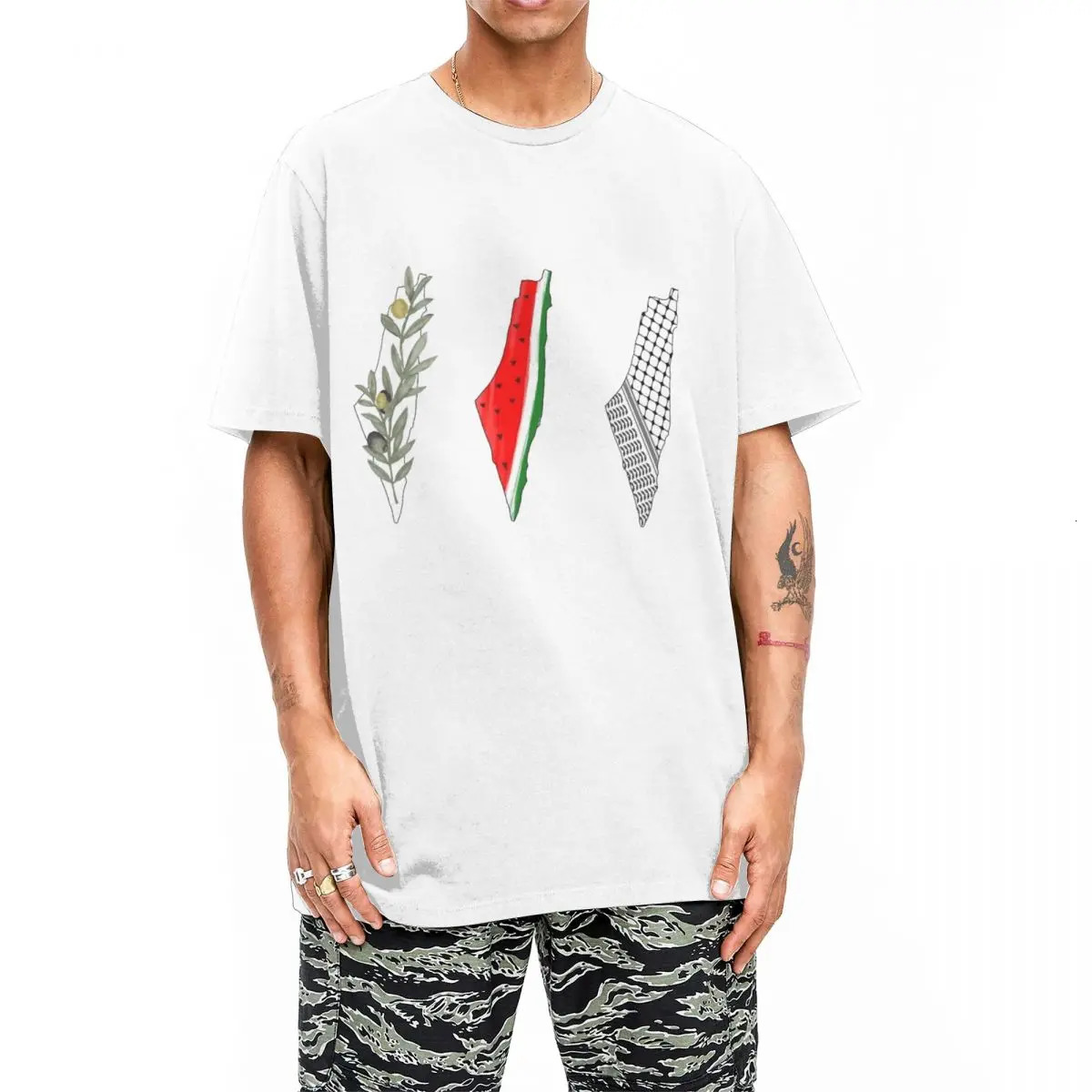 3 Palestine Maps TShirt For Men Women Cotton Clothing Vintage Watermelon Palestinian Round Neck Short Sleeve 240527