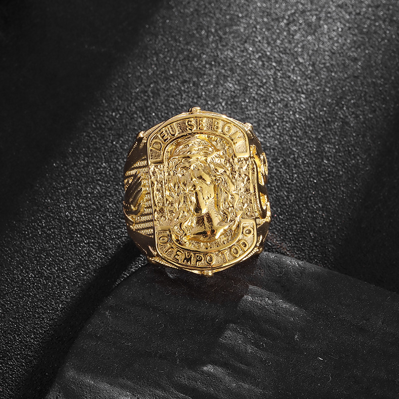 Hip Hop Jesus Casting Ring 18k Gold Plated Titanium Steel Religious Jewelry