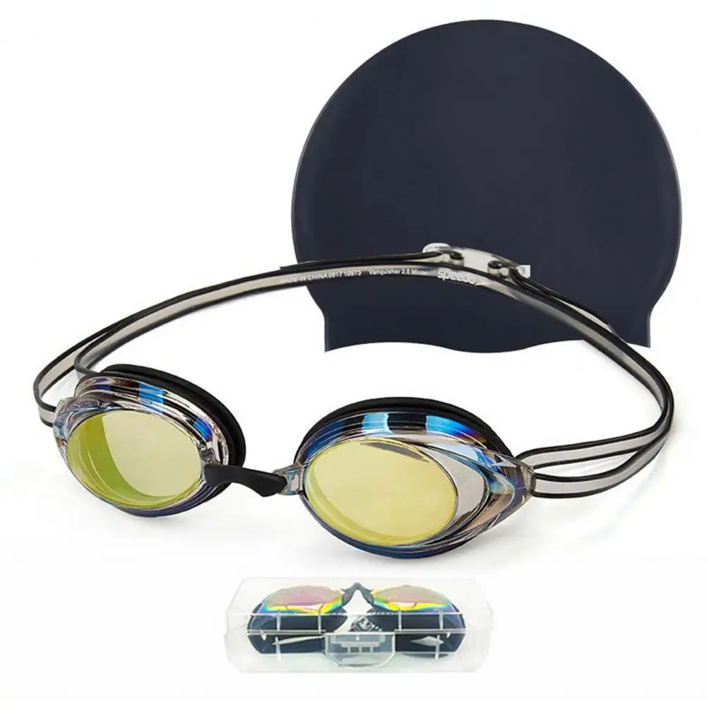 Goggles 2Pcs/Set Universal Snorkeling Waterproof Comfortable Wearing Diving Goggles No Leaking Silicone Swimming Hat smile