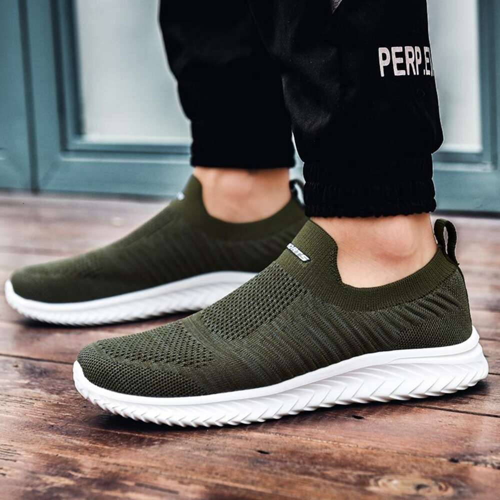 Large Size Summer Without Lacing Men Sneakers Socks Men's Sport Shoes Mens Running Sports Army Green Snickers