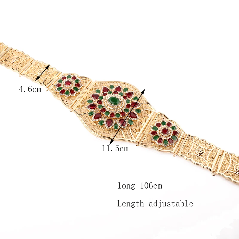 Belt Crystal Moroccan Flower Belt Wedding Jewelry Large Size Wide Waist Chain Bridal Gifts Bride Accessories Caftan smile