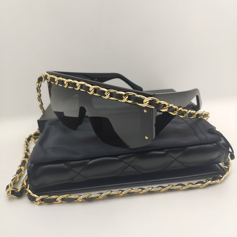 Sale Acetate Women Gold Chain Goggle Sunglasses For Brand Designer Fashion Steampunk Weird Square Retro Shades Sun Glasses UV400