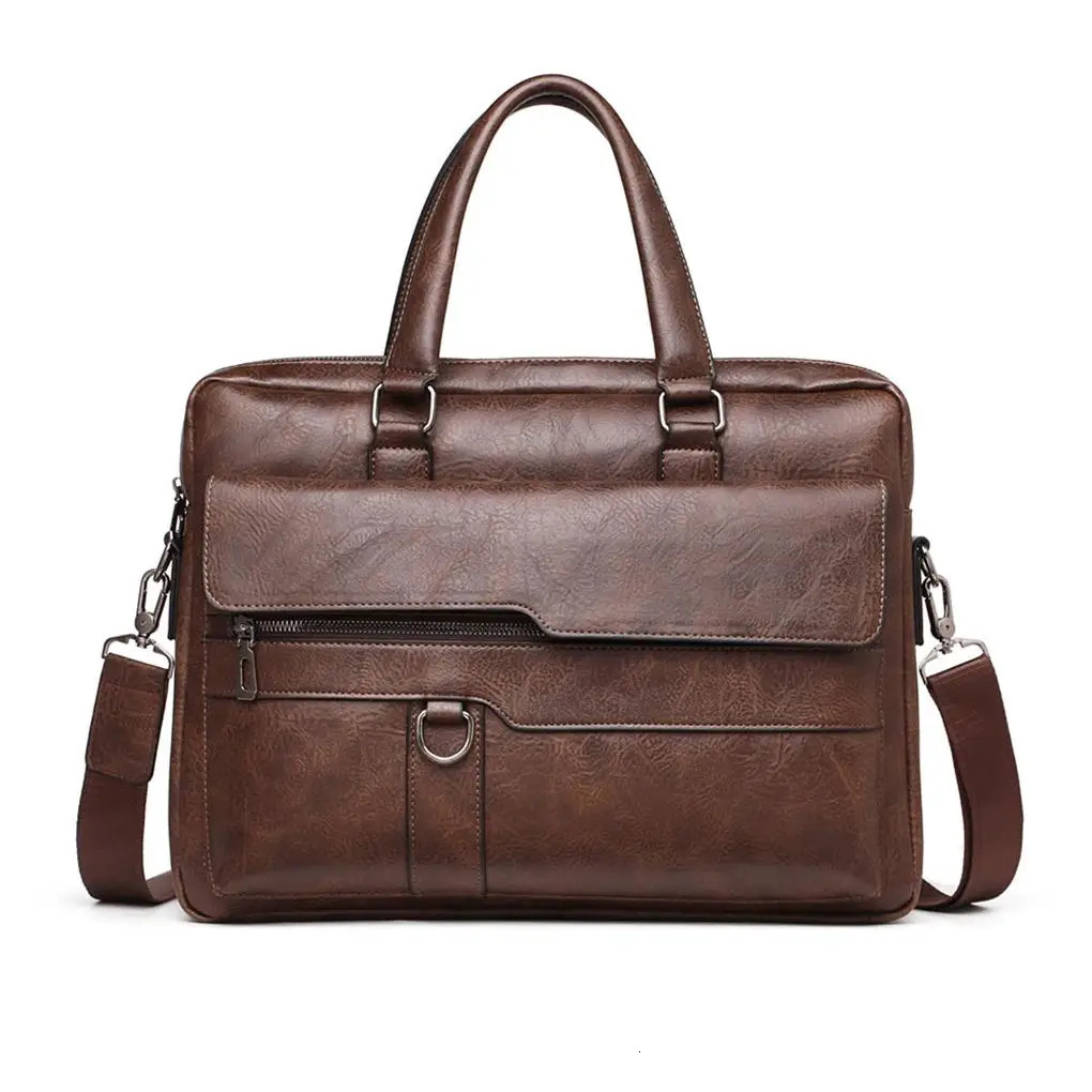 Mens PU Business Bag Retro Messenger Bag Multi-pocket Briefcase for Men 240528