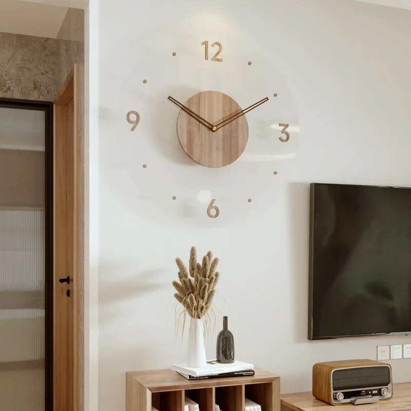 Solid Wood Creative Wall Clocks Living Room Silent Nordic Simple Quartz Clock Fashion Large Watch 240528