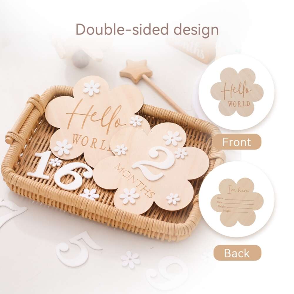 1Set Wooden Month Milestone Flower Shape Record Card Newborn Birthday Gift Souvenir Baby Photo Photography Accessories