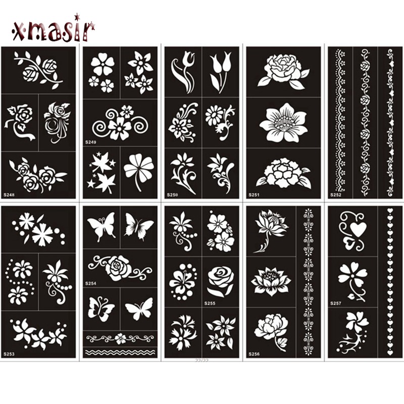 d c Henna Indian Tattoo Mehndi pcs Stencils Body Hand Painting Temporary Glitter Airbrush Templates Stencil For Women
