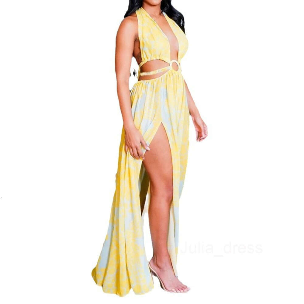 Sc8303 womens nightwear sexy print cross tie V-neck split dress