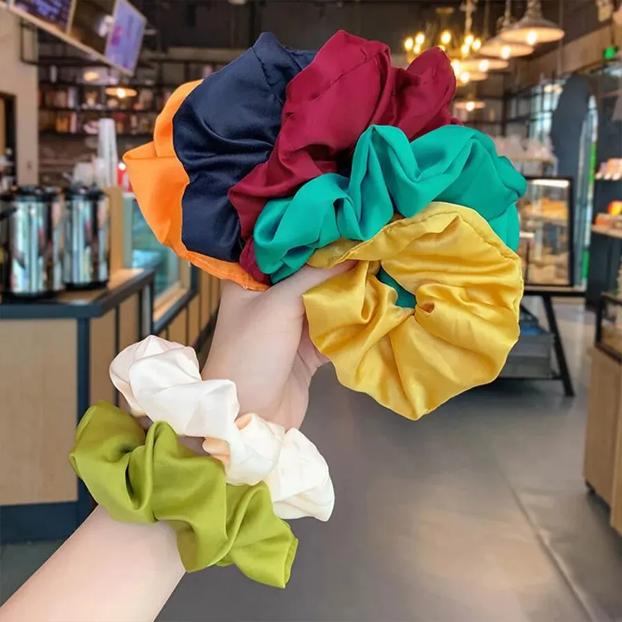 hot sale New French Satin Gauze Hair Bands Solid Color Gut Ponytail Marble Head Leather Hair Bands Hair Accessories