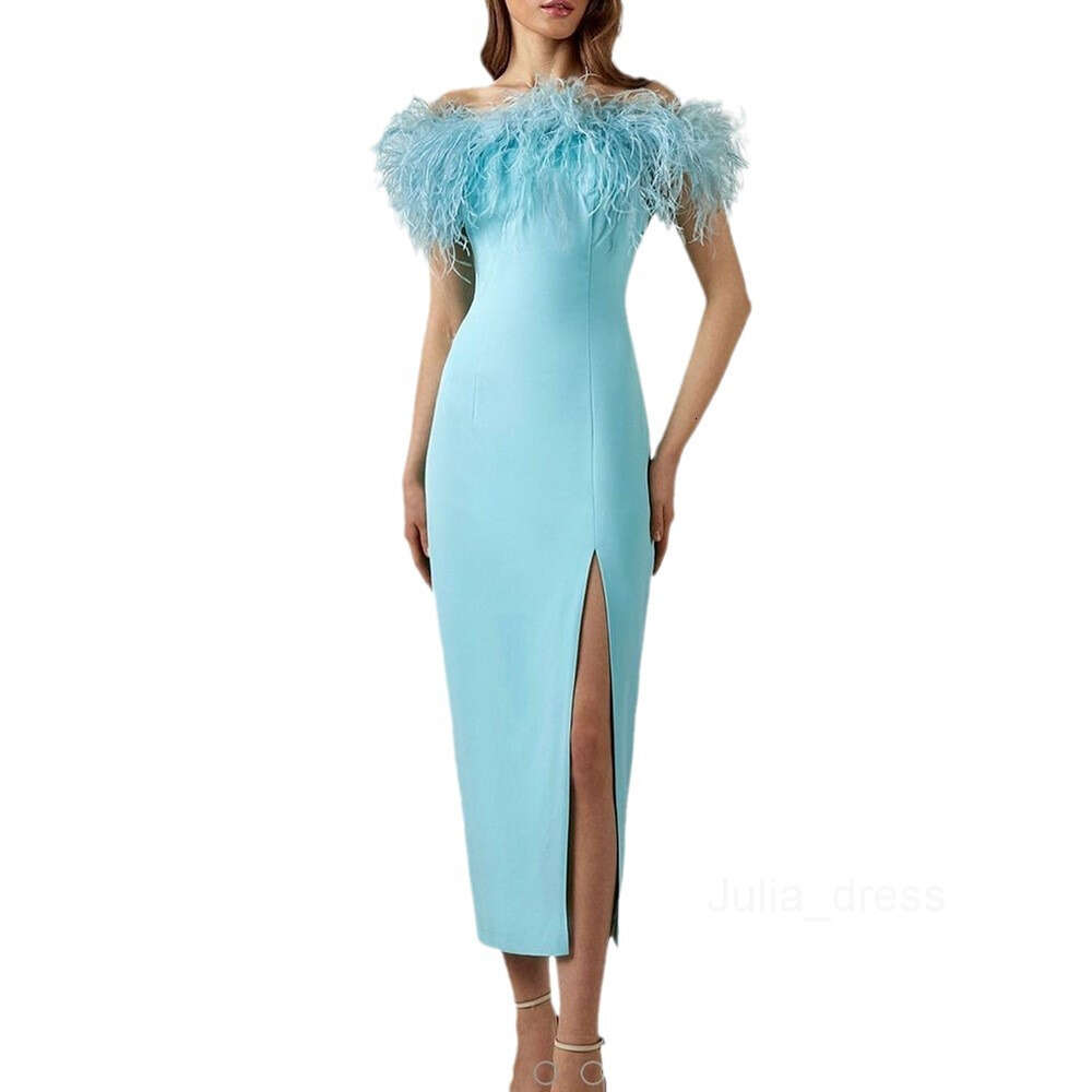 2024 Spring/Summer New Womens One Shoulder Evening Dress Feather Celebrity Dress Banquet Style Long Dress