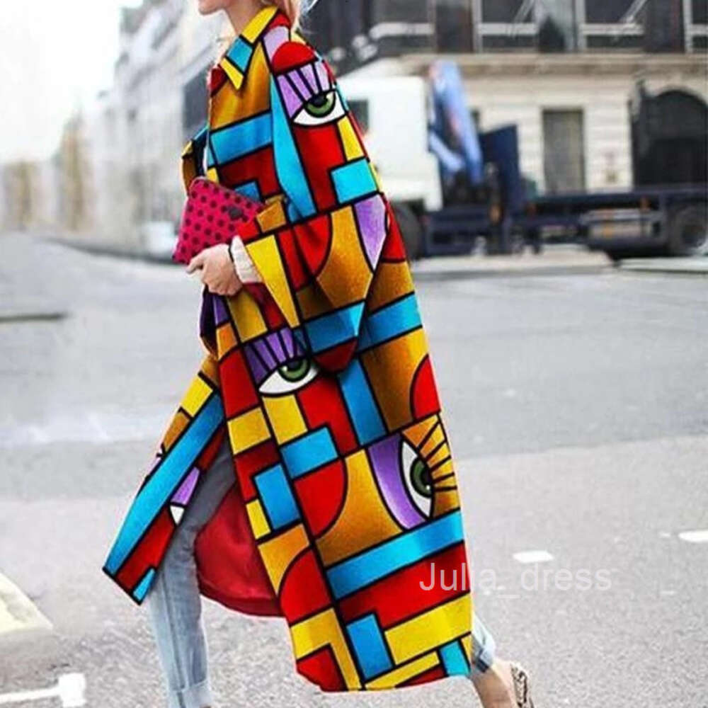 2024 Autumn/Winter New Long Flare Sleeve Coat Printed Loose Windbreaker