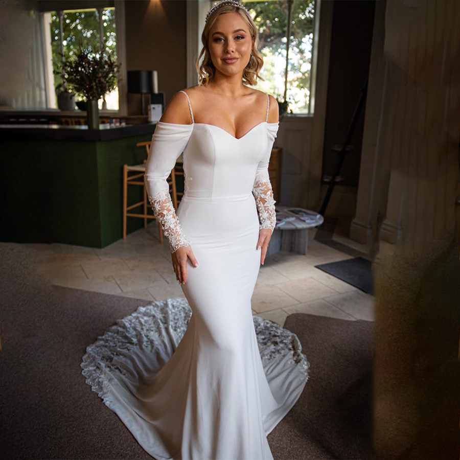 Spaghetti Straps Sweetheart Wedding Dresses Bridal Gown Lace Appliques Train Mermaid Robe De Mariage For Bride