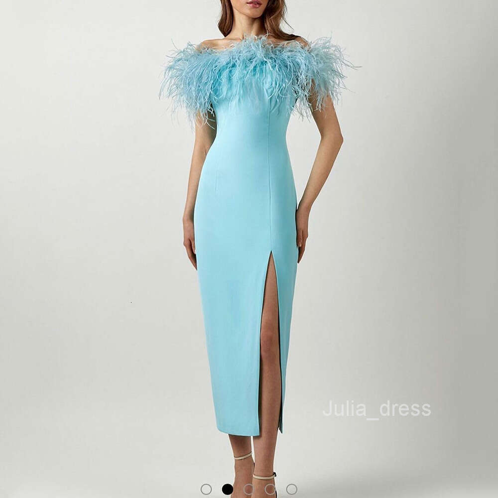 2024 Spring/Summer New Womens One Shoulder Evening Dress Feather Celebrity Dress Banquet Style Long Dress