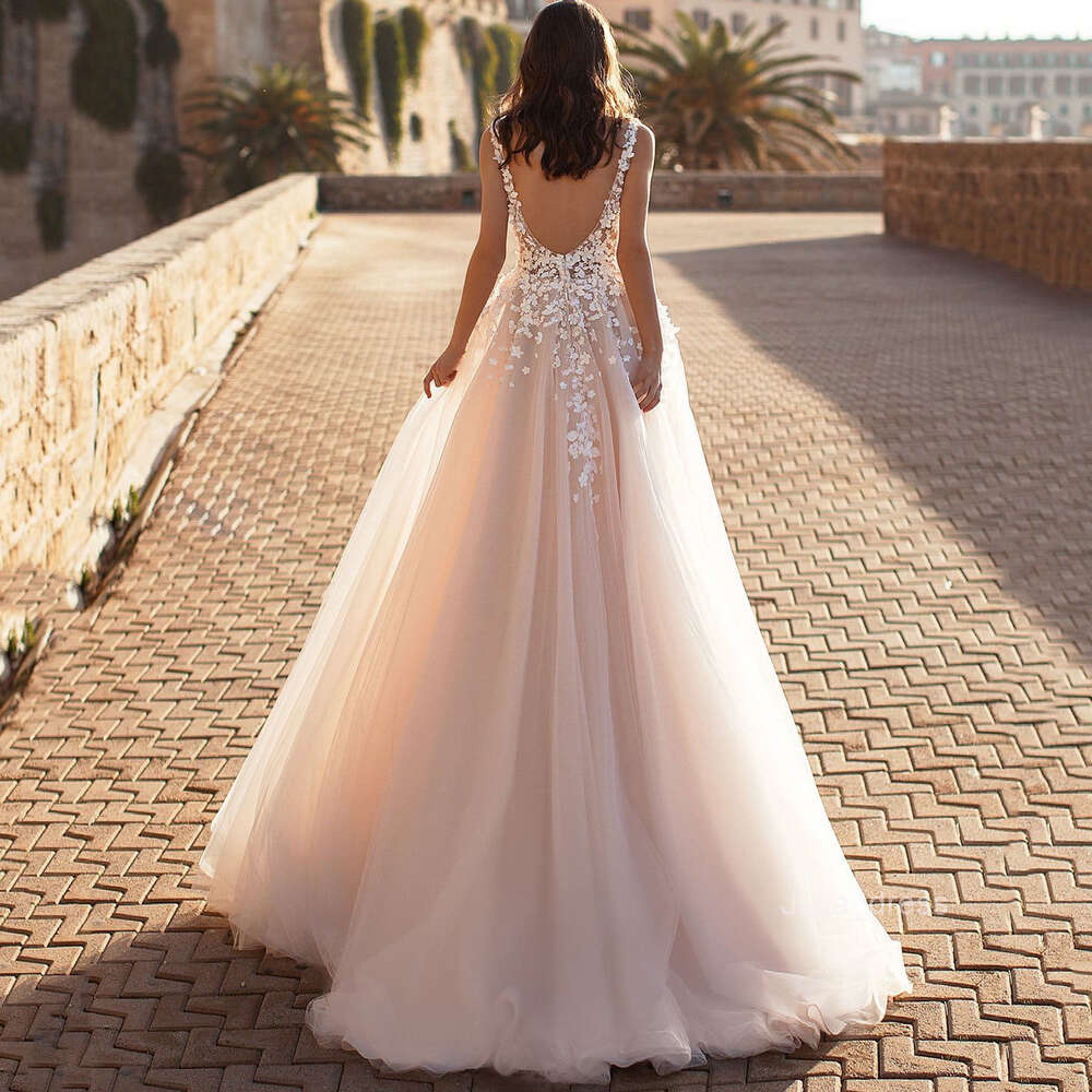2024 Summer New Womens Sexy Lace Dress Sleeveless Deep V-neck Wedding Embroidered Long Dress